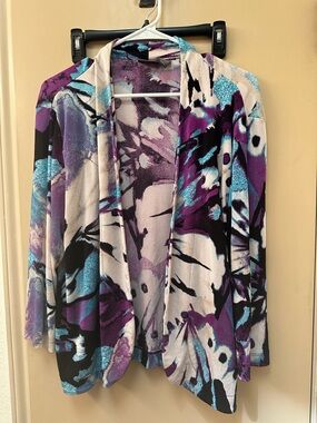 Chico's Open-Front Cardigan in Purple, Teal & Black